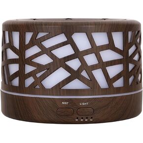 Wild Essentials 700ml Designer Large Room Essential Oil Diffuser, 5 in 1 Ultrasonic Aromatherapy Vaporizer Cool Mist Humidifier, Home, Office, Bedroom, Timer, Auto-Off, 7 Color LED (Wood and White)