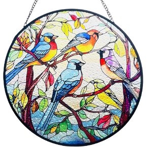 RIVEENY Hummingbird Stained Glass Window Hangings,Stained Glass Suncatcher,8"Hand-Painted Glass Panel Decor Gift for Mom, Grandma, Teacher