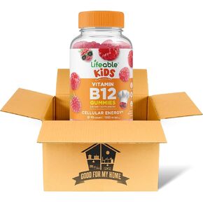 Vitamin B12 Gummies Bundle. Includes One Bottle 90 ct Lifeable Kids Vitamin B12 Gummies. Dietary Supplement, Gluten Free, Non Gmo, and Chewable B12 Vitamins Gummies. Comes with a Good For My Home Box!