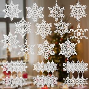 Buryeah 36 Pcs Snowflake Christmas Ornaments Crochet Snowflake Decorations Christmas Hanging Ornaments for Christmas Tree Winter Home Wall Holiday Party Gift, 6 Styles (White)