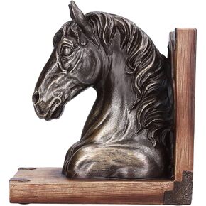 Decorative Horse Bookends, Multifunctional Horse Head Sculpture Ornament, Horse Book Stand for Shelves, Home Décor, Desktop Decoration(Bronze)