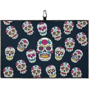24"x16" Golf Towel, Microfiber Towel with Clips, Colorful Ornate Mexican Sugar Skull Set with FlowerPattern Golf Towels for Men and Women - Easy to Clean Clubs and Golf Ball Grooves, Golf Gifts