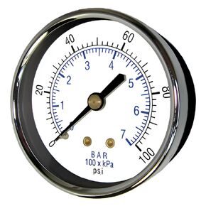 PIC Gauges 102D-208B Center Back Mount Dry Pressure Gauge w/ Black Steel Case, Brass Internals, Chrome Bezel, Plastic Lens, 2" Dial, 0/15 psi Range, 1/8" Male NPT