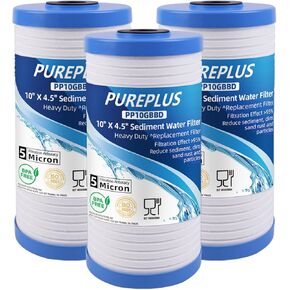 PUREPLUS AP810 5 Micron 10" x 4.5" Whole House Sediment Home Water Filter Replacement Cartridge for 3M Aqua-Pure AP810, AP801, AP811, AP801-C, AP801T, AP801B, AP811, Whirlpool WHKF-GD25BB, 3Pack