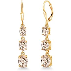 Gem Stone King 18K Yellow Gold Plated Silver Orange Red Madeira Citrine 3 Stone Dangle Earrings For Women (4.40 Cttw, Gemstone Birthstone, Oval 8X6MM, 7X5MM and 6X4MM)