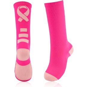 ASIJUNTYECHO Breast Cancer Awareness Football Socks,Sports Breast Cancer Awareness Pink Ribbon Socks,Athletic Crew Socks for Football Volleyball Basketball,Breast Cancer Gifts for Women (S)