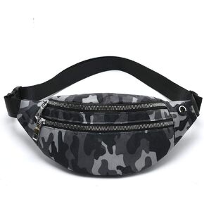 MOCE Waist Bag Fanny Pack for Men & Women Fashion Water Resistant Hip Bum Bag with Adjustable Belt for Travel Hiking Running Outdoor Sports.(Black/Gray Camo)