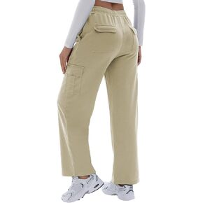 Cargo Sweatpants for Women High Waisted Wide Leg Cargo Pant Baggy Elastic Thicken with 6 Pockets