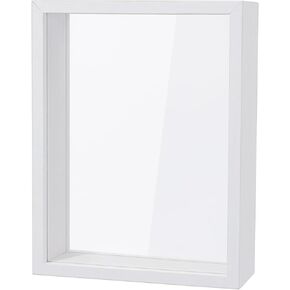 OLYCRAFT 6.3x2.4x8.3 inch Rectangle Shadow Box Wood Shadow Box Display Case Shadow Box Frame with Double Sided Clear Acrylic Window for Dried Flowers Leaves Specimen - White
