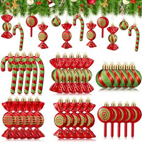 Liliful Christmas Candy Ornament Set 30 Pcs Plastic Peppermint Candy Cane Christmas Decorations Christmas Candy Lollipop Ornament Xmas Hanging Lollipop Pattern Decorations with Rope (Red White)