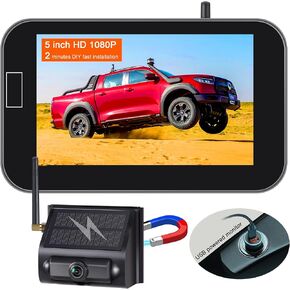 Magnetic Solar Wireless Backup Camera for Trucks, Trailers and Hitches Portable, Cordless, Scratch-Proof, 2-Minute Easy Install, No Wiring,1080P HD Rechargeable RV Back Camera with 7" Monitor YM701