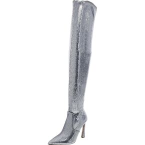 Steve Madden Women's Laddy Over-The-Knee Boot, Silver Sequin, 9.5
