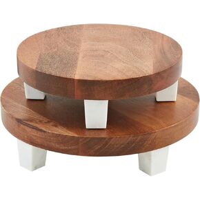 Mud Pie Wood Marble Riser Set, small 2 3/4" x 8 1/2" dia, BROWN