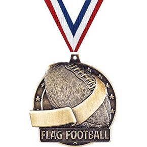 Flag Football Medals, 2" Gold Flag Football Medal Award with Free Custom Engraving Prime