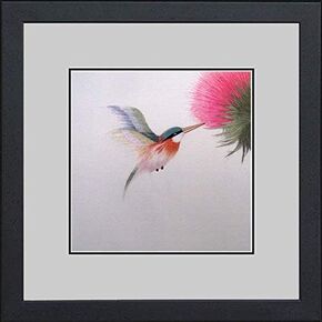 King Silk Art 100% Handmade Embroidery Framed Red Necked Hummingbird & Pink Flower Oriental Wall Hanging Art Asian Decoration Tapestry Artwork Picture Gifts 31031WFB1