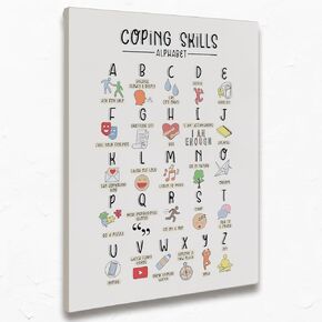 Coping Skills Alphabet Mental Health Canvas Wall Art Prints,Kids Coping Strategies Poster Paintings,11x14 inches Artwork for Psychology Themed Decor Classroom Counselor Office Calm Corner Decorations