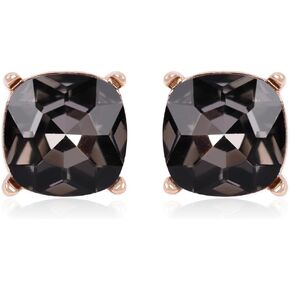Faceted Jewel Statement Stud Earrings - Cushion Cut Square Glitter, Opalescent Faux Pearl Shell, Plaid Check Houndstooth, Sports Baseball Basketball Print (Cushion Square - Crystal Montana)