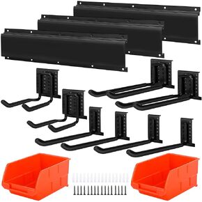 Wall Mount Garage Tool Organizer, Garage Organization System, Garage Hanging Storage Rack, Heavy Duty Garage Hooks, for Organizing Various Tools in The Shed, Garden, Yard