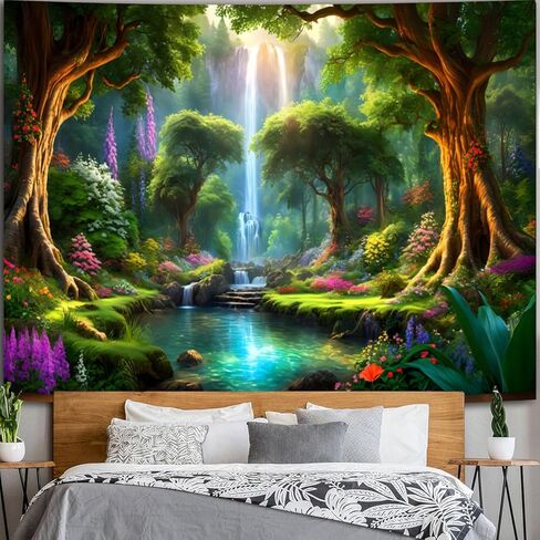 نسيج غابة سباركليا، منسوجات شجرة شلال خضراء معلقة على الحائط، نسيج جمالي لنهر الشمس المشرقة في بلاد العجائب لغرفة النوم وغرفة المعيشة - 59.1 بوصة × 80 بوصة in Kuwait