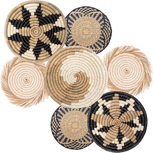 7 Pcs Bobo Wall Baskets Set, Farmhouse Woven Wall Decor, Woven Wall Basket, Wicker Basket Wall Decor, Woven Basket for Wall Decor in Saudi Arabia