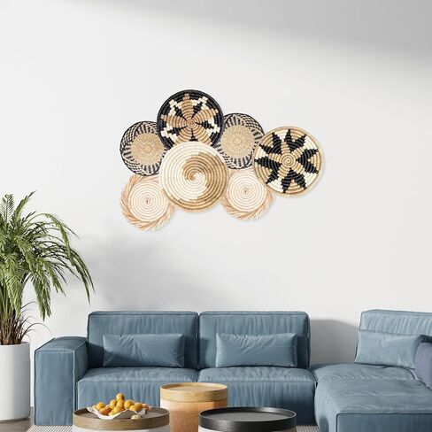 7 Pcs Bobo Wall Baskets Set, Farmhouse Woven Wall Decor, Woven Wall Basket, Wicker Basket Wall Decor, Woven Basket for Wall Decor in Saudi Arabia