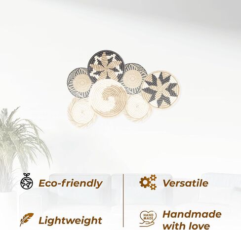 7 Pcs Bobo Wall Baskets Set, Farmhouse Woven Wall Decor, Woven Wall Basket, Wicker Basket Wall Decor, Woven Basket for Wall Decor in Saudi Arabia