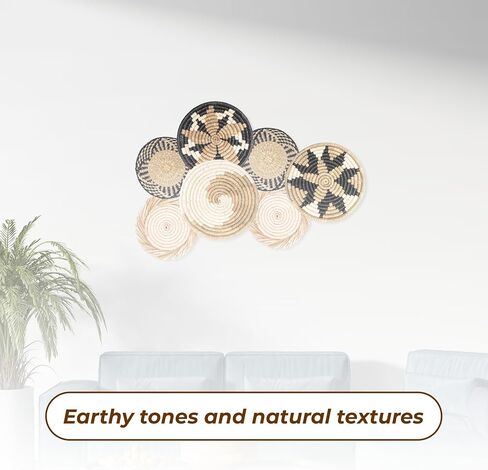 7 Pcs Bobo Wall Baskets Set, Farmhouse Woven Wall Decor, Woven Wall Basket, Wicker Basket Wall Decor, Woven Basket for Wall Decor in Saudi Arabia