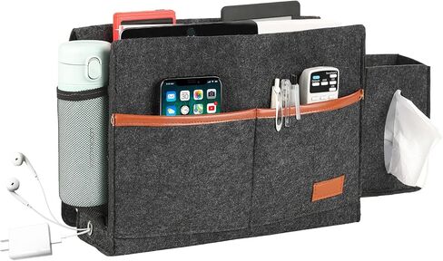 حقيبة تعليق لتنظيم تخزين السرير من Surblue Bedside Caddy مع صندوق مناديل وجيب لزجاجة المياه للمرتبة والأريكة وسرير السرير بطابقين، رمادي فاتح in Kuwait
