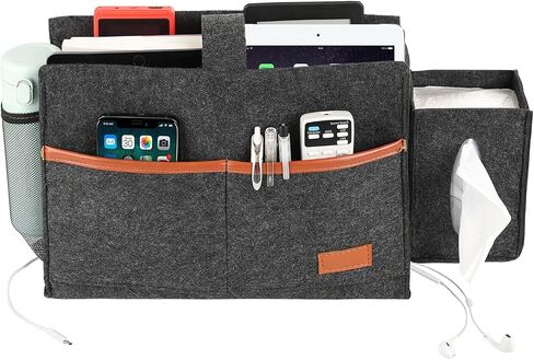 حقيبة تعليق لتنظيم تخزين السرير من Surblue Bedside Caddy مع صندوق مناديل وجيب لزجاجة المياه للمرتبة والأريكة وسرير السرير بطابقين، رمادي فاتح in Kuwait