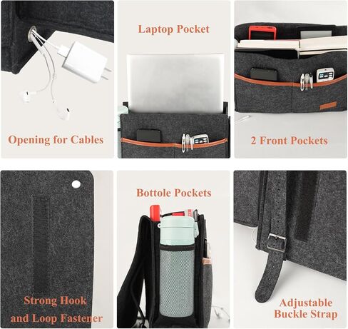 حقيبة تعليق لتنظيم تخزين السرير من Surblue Bedside Caddy مع صندوق مناديل وجيب لزجاجة المياه للمرتبة والأريكة وسرير السرير بطابقين، رمادي فاتح in Kuwait