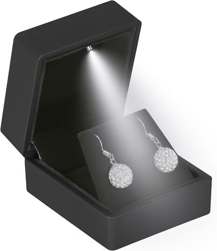 LED Stud Earring Jewelry Gift Box for Proposal, Wedding, Engagement，Birthday Luxury Jewelry Gift Box with LED Light, Jewellry Display Box (Black) in Saudi Arabia