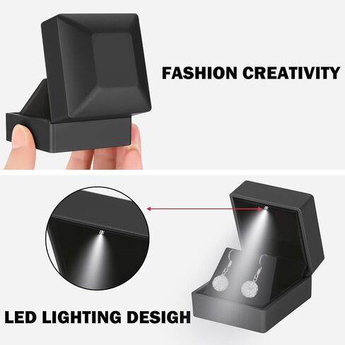 LED Stud Earring Jewelry Gift Box for Proposal, Wedding, Engagement，Birthday Luxury Jewelry Gift Box with LED Light, Jewellry Display Box (Black) in Saudi Arabia