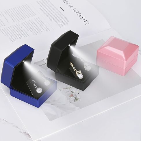 LED Stud Earring Jewelry Gift Box for Proposal, Wedding, Engagement，Birthday Luxury Jewelry Gift Box with LED Light, Jewellry Display Box (Black) in Saudi Arabia