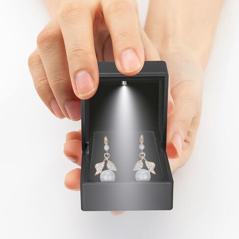 LED Stud Earring Jewelry Gift Box for Proposal, Wedding, Engagement，Birthday Luxury Jewelry Gift Box with LED Light, Jewellry Display Box (Black) in Saudi Arabia