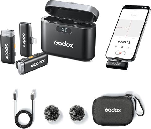 Wireless Lavalier Microphone - Clear Sound, Lavalier Microphone - Charging Case with Display, Squelch, Long Range Transmission, 2.4GHz, 1400mAh Charging, 8-H Working Time, Adapted to Camera, Phone in Saudi Arabia