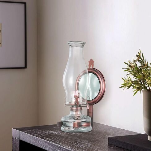 2 Pack Large Wall Kerosene Lamp Antique Oil Lamp with Mirror Vintage Oil Lamps for Indoor Use Clear Glass Wall Mounted Kerosene Lantern Rustic Hurricane Lamp for Home Decor Lighting in Saudi Arabia