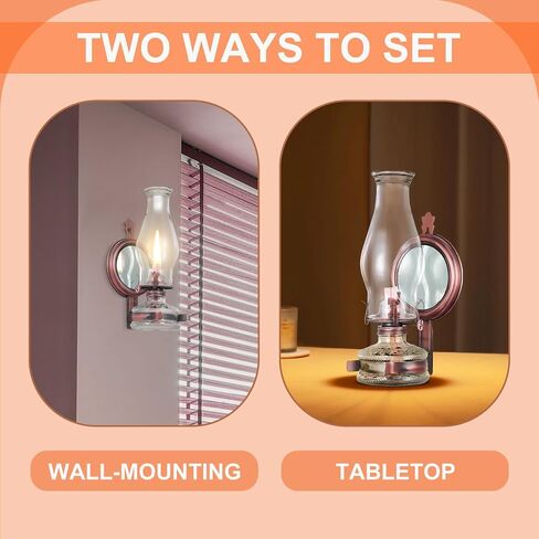 2 Pack Large Wall Kerosene Lamp Antique Oil Lamp with Mirror Vintage Oil Lamps for Indoor Use Clear Glass Wall Mounted Kerosene Lantern Rustic Hurricane Lamp for Home Decor Lighting in Saudi Arabia