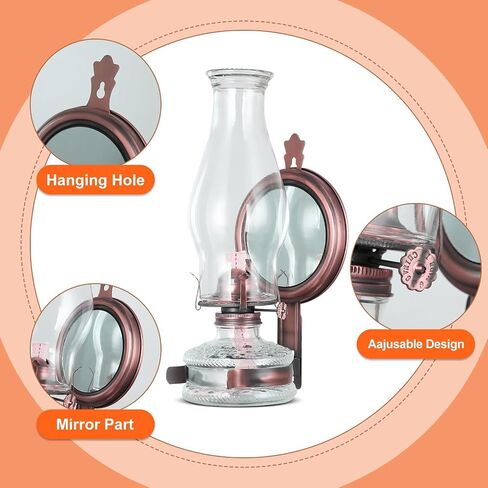 2 Pack Large Wall Kerosene Lamp Antique Oil Lamp with Mirror Vintage Oil Lamps for Indoor Use Clear Glass Wall Mounted Kerosene Lantern Rustic Hurricane Lamp for Home Decor Lighting in Saudi Arabia