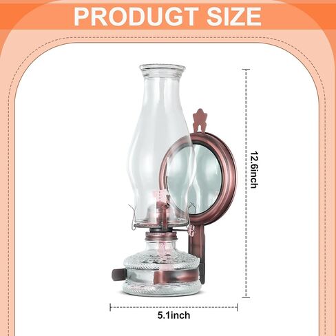 2 Pack Large Wall Kerosene Lamp Antique Oil Lamp with Mirror Vintage Oil Lamps for Indoor Use Clear Glass Wall Mounted Kerosene Lantern Rustic Hurricane Lamp for Home Decor Lighting in Saudi Arabia