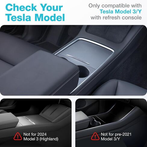 VICSEED 3PCS Tesla Center Console Organizer Set - Fit for 2021-2023 Model 3/Y, Translucent Front & Rear Console Organizer Tray, Non-Slip Silicone Cup Holder Insert, Tesla Interior Accessories in Saudi Arabia