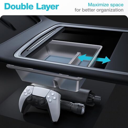 VICSEED 3PCS Tesla Center Console Organizer Set - Fit for 2021-2023 Model 3/Y, Translucent Front & Rear Console Organizer Tray, Non-Slip Silicone Cup Holder Insert, Tesla Interior Accessories in Saudi Arabia