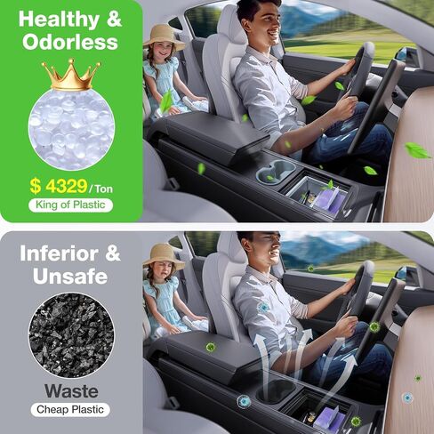 VICSEED 3PCS Tesla Center Console Organizer Set - Fit for 2021-2023 Model 3/Y, Translucent Front & Rear Console Organizer Tray, Non-Slip Silicone Cup Holder Insert, Tesla Interior Accessories in Saudi Arabia