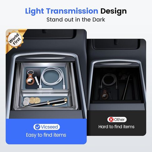 مجموعة منظم وحدة التحكم المركزية تيسلا 3 قطع من VICSEED - مناسبة لموديل 2021-2023 3/Y، صينية تنظيم وحدة التحكم الأمامية والخلفية الشفافة، إدراج حامل أكواب سيليكون غير قابل للانزلاق، ملحقات داخلية من Tesla in Kuwait