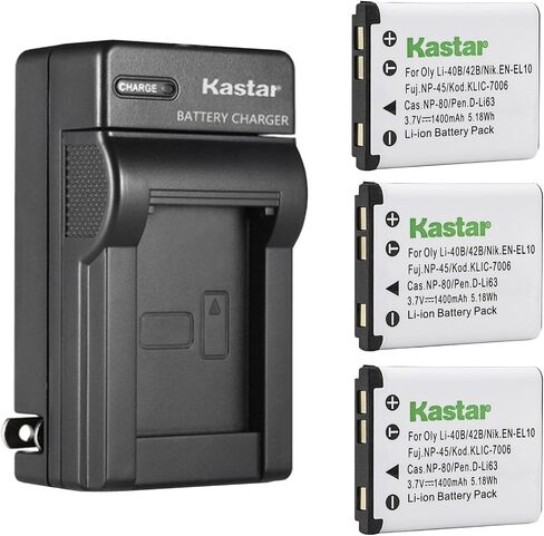بطارية Kastar Li-42B وشاحن حائط تيار متردد بديل لـ Olympus Tough 3000، Touch 770SW، TG-310 TG-320 VG-165 VG-180 VH-210 VR-310 VR-320 VR-325 VR-330 X- 15 X-560WP X-600 X-730 X-785 X-790 in Kuwait