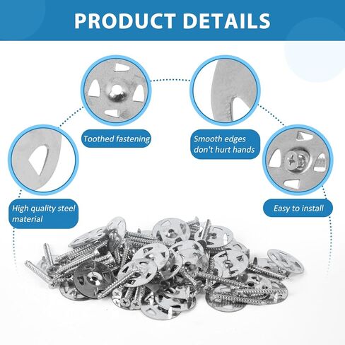 300 قطعة من أدوات تثبيت الألواح الإسفنجية، ومجموعة أدوات تثبيت الألواح الإسفنجية، وأدوات تثبيت عزل الألواح الإسفنجية، وغسالات ومسامير معدنية من الفولاذ المجلفن مقاس 1-1/4 بوصة لتثبيت التثبيت in Kuwait