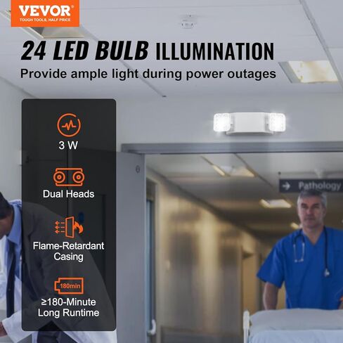 VEVOR 12 Pack Commercial Emergency Light, 3W, White LED Emergency Exit Lighting Fixtures with 180 Minutes Backup Battery Adjustable 2 LED Square Head, Ceiling or Wall Mount for Business Power Outages in Saudi Arabia