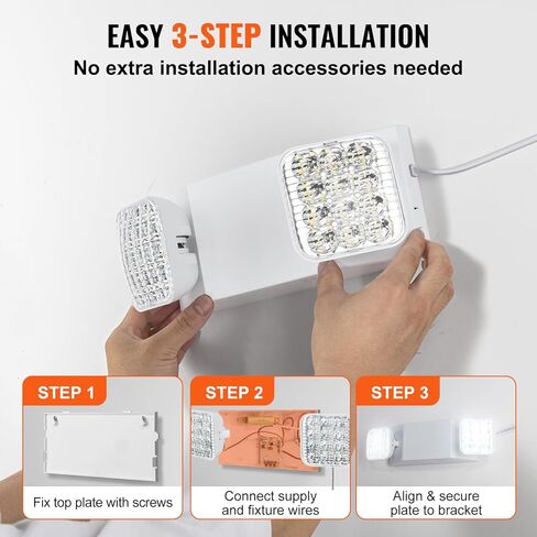 VEVOR 12 Pack Commercial Emergency Light, 3W, White LED Emergency Exit Lighting Fixtures with 180 Minutes Backup Battery Adjustable 2 LED Square Head, Ceiling or Wall Mount for Business Power Outages in Saudi Arabia