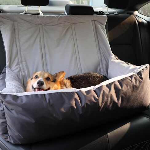 Pecute Dog Car Seat for Small Medium Dogs, Detachable and Washable Dog Booster Seat with Clip-on Safety Leash, Pet Car Seat with Pockets, Ultra Soft Dog Bed for Car Portable Car Travel Bed for Dogs in Saudi Arabia