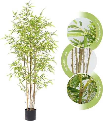 Bamboo Tree Artificial 5FT, Artificial Bamboo Tree with Real Trunk and Lifelike Leaves, Faux Bamboo Plants for Home Decor Indoor, 1 Pack in Saudi Arabia