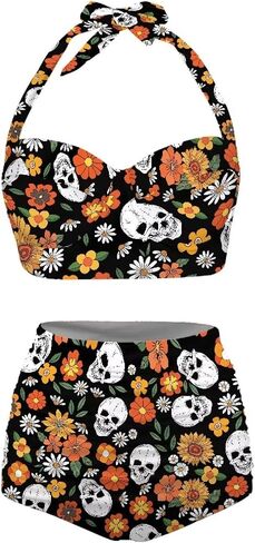 Women Two Piece Bikini Set Swimsuit Halter Ruched High Waist Bikini with Bottom in Kuwait